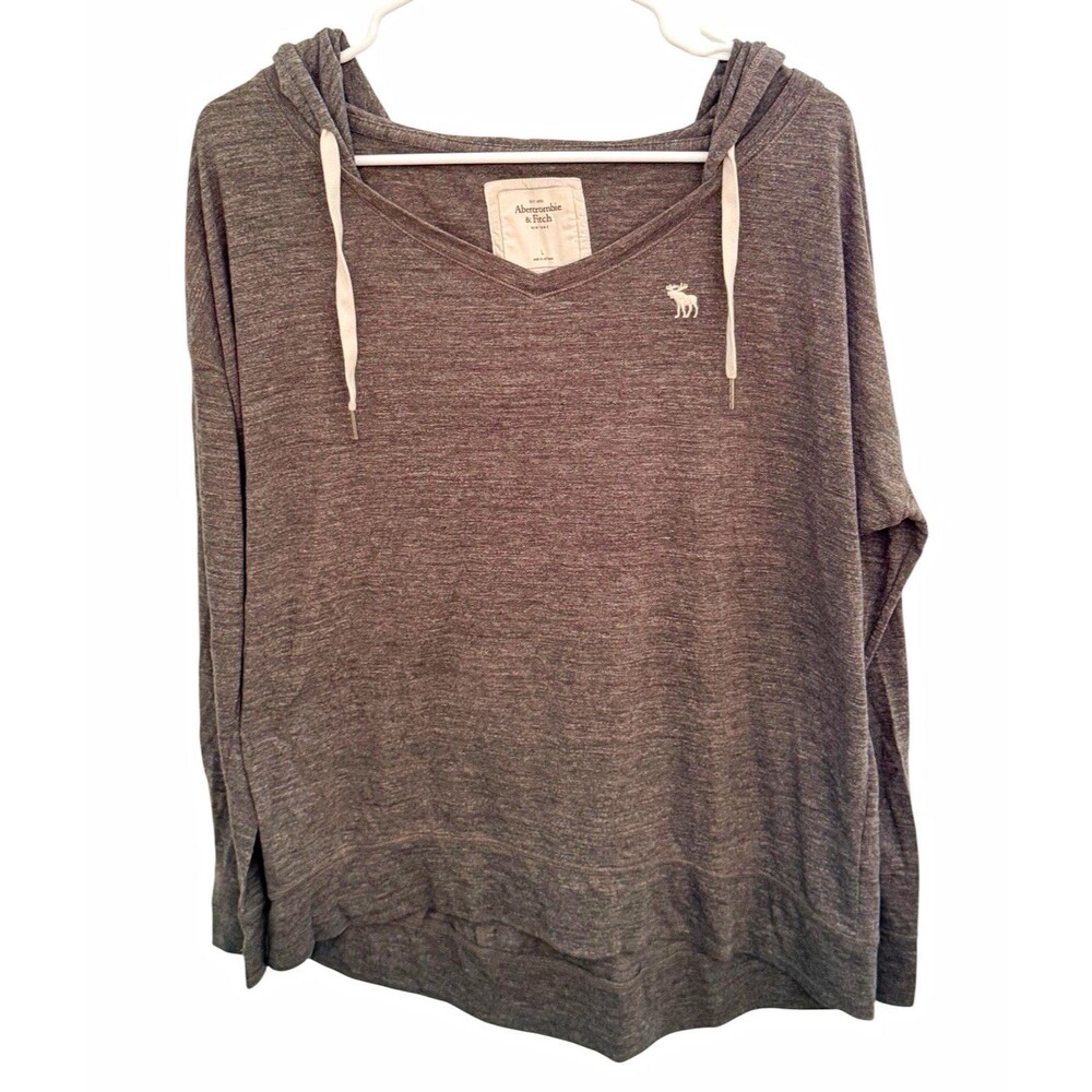 Abercrombie & Fitch Women’s Gray Pullover Hoodie L Regular V-Neck Logo
